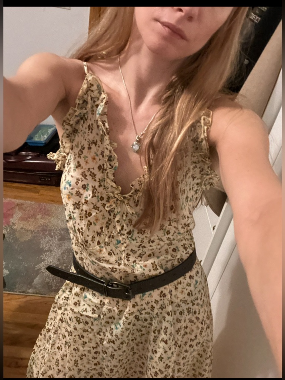 Vintage Floral Spaghetti Strap slip ruffle Dress - Picture 3 of 8